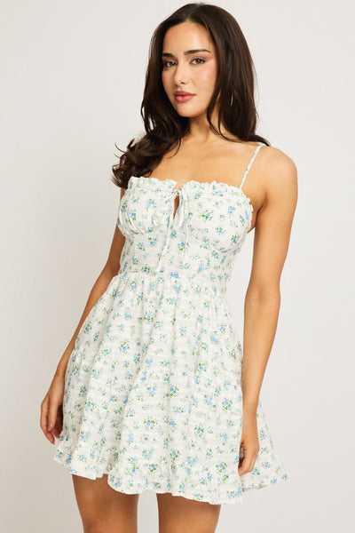 Blue Ditsy Fit And Flare Dress Mini