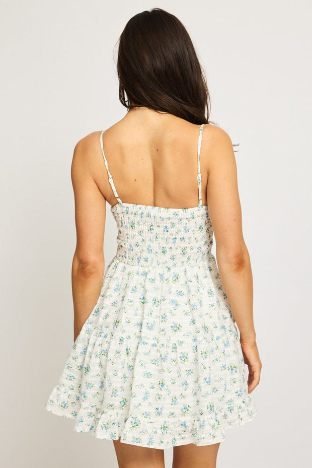 Blue Ditsy Fit And Flare Dress Mini